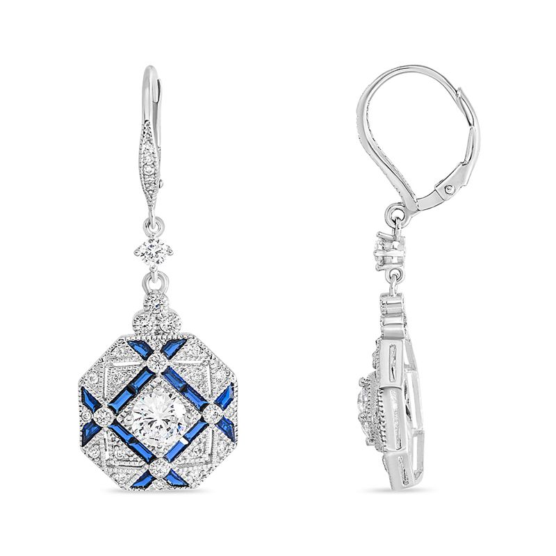 Sterling Silver and Navy Blue CZ Vintage Dangles - Click Image to Close